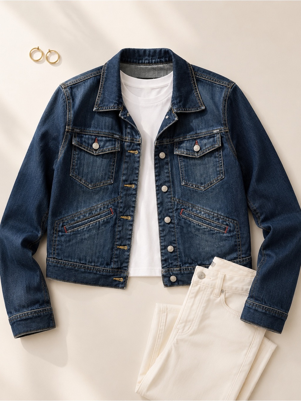 Vintage Y2K Denim Jacket London Jean Cropped Fitted Medium Wash 4 Pocket L